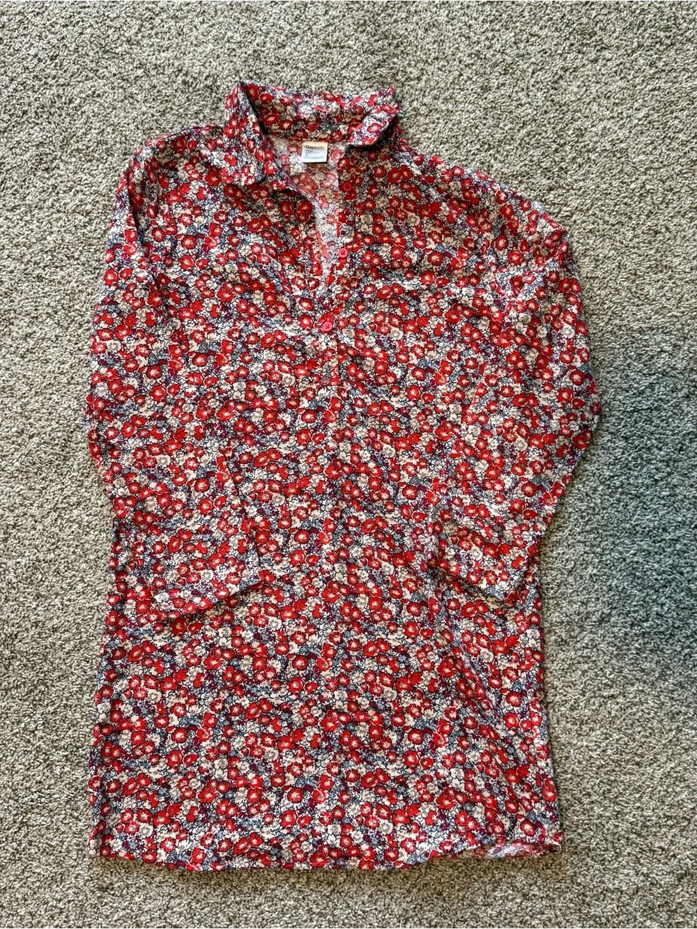 GAP Red Floral Nightgown with Button Front